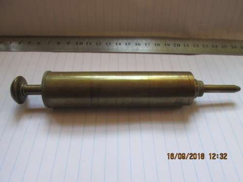 GENUINE OLD LARGE BRASS "SYRINGE" PLEASE LOOK!!!!!