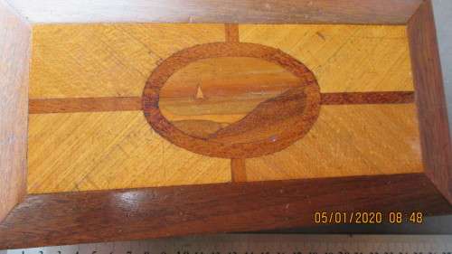 STUNNING INLAID JEWELERY BOX. VELVET LINED, EXCELLENT CONDITION ...PLEASE SEE IMAGES