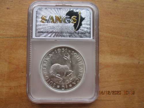 SUPER 1951 Graded MS62 SANGS SA Union 5 Shillings/Crown