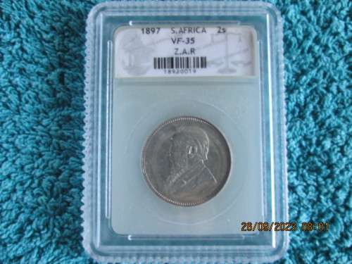 NICE COLLECTIBLE ZAR 1897 2 SHILLING SANGS GRADED VF-35