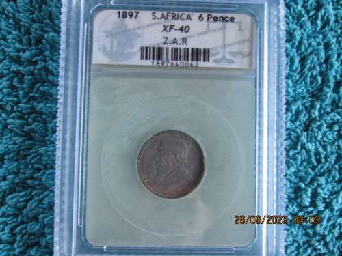 NICE COLLECTIBLE ZAR 1897 6 PENCE SANGS GRADED XF-40