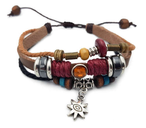 Handmade Leather Charm Adjustable Bracelet