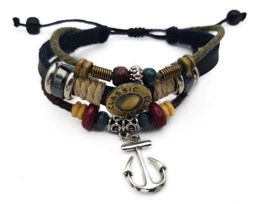 Handmade Leather Charm Adjustable Bracelet