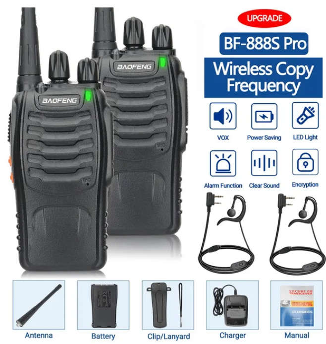 2 PCS Two way radio, BF 888S Walkie Talkie UHF 400 470MHz Long Range 5W Handheld