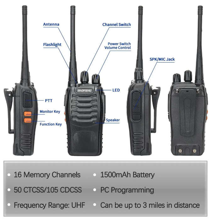 2 PCS Two way radio, BF 888S Walkie Talkie UHF 400 470MHz Long Range 5W Handheld