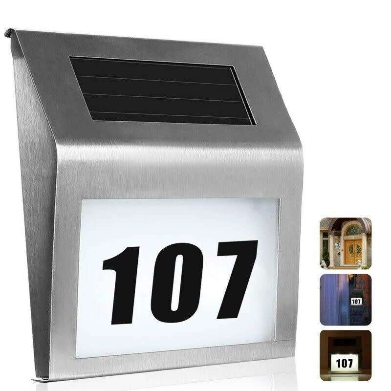 Solar Light House Number Display / Stainless Steel Solar Powered House Number Sign