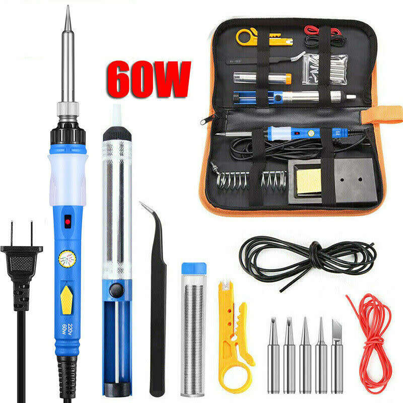 Soldering Iron Kit Electric 60W with Adjustable Temperature Welding Tool Solder Wire 15 in 1 kit