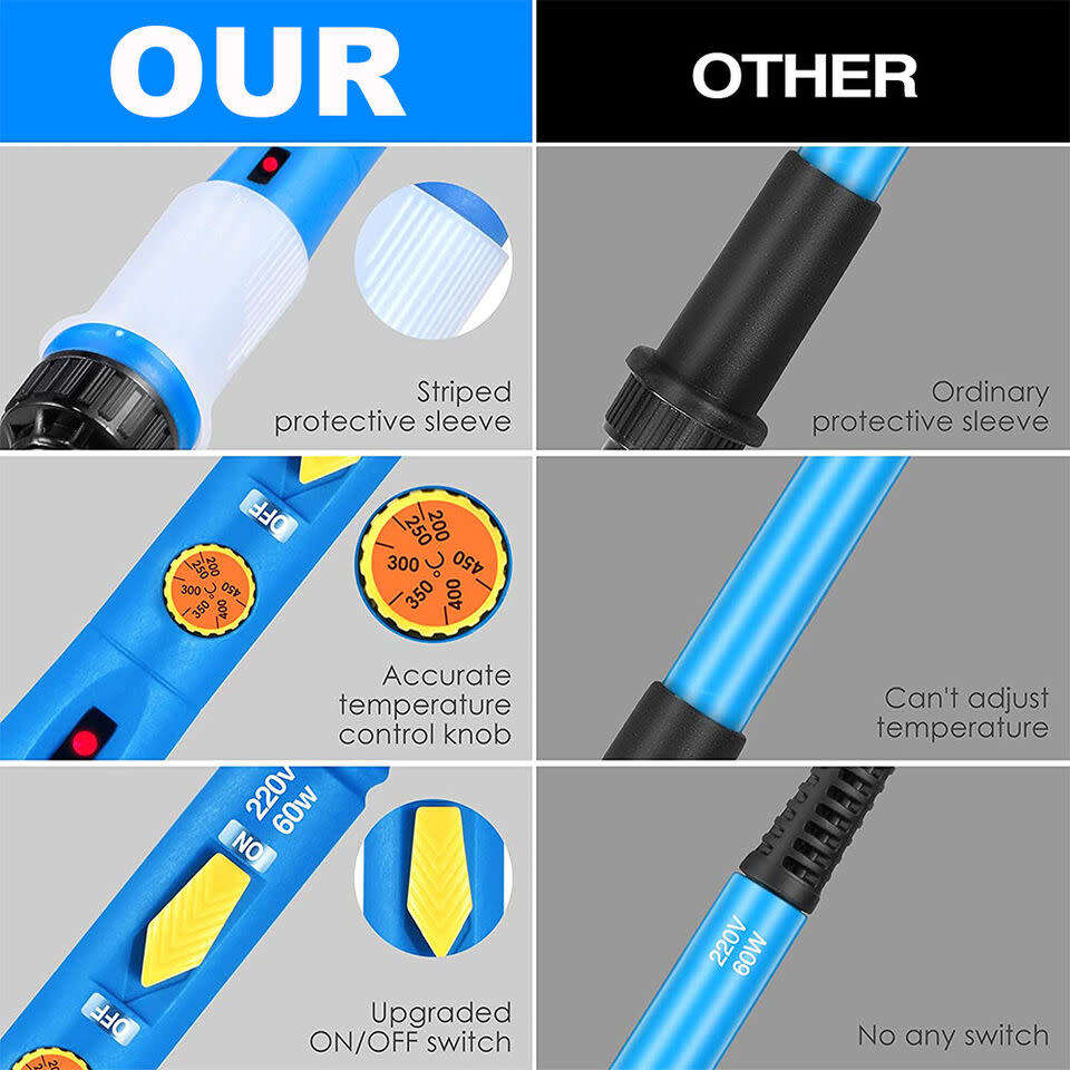 Soldering Iron Kit Electric 60W with Adjustable Temperature Welding Tool Solder Wire 15 in 1 kit