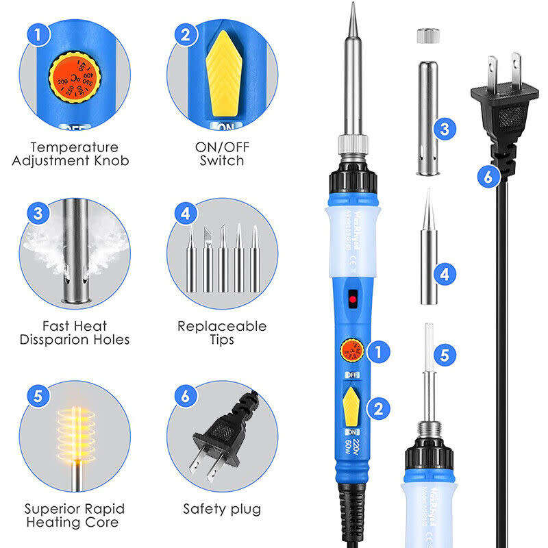 Soldering Iron Kit Electric 60W with Adjustable Temperature Welding Tool Solder Wire 15 in 1 kit