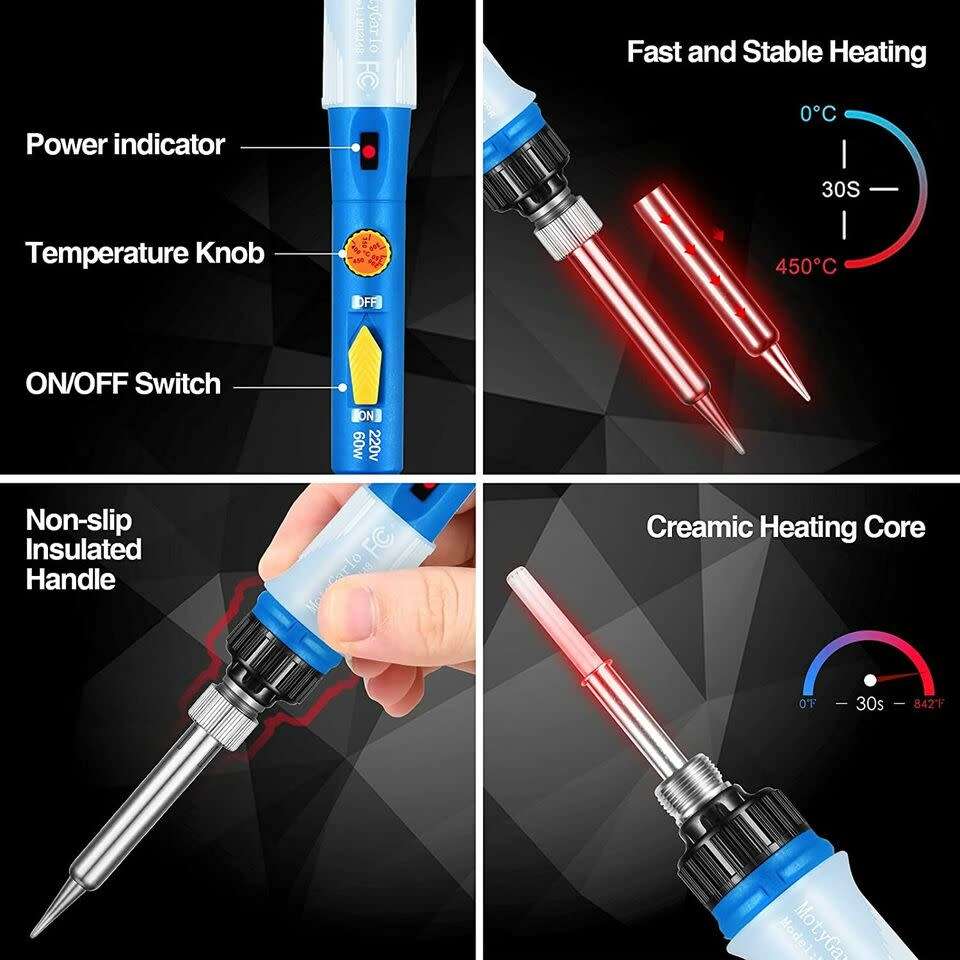 Soldering Iron Kit Electric 60W with Adjustable Temperature Welding Tool Solder Wire 15 in 1 kit