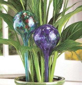 TWO AQUA GLOBE GLASS WATER FEEDER FEATURE BLUE