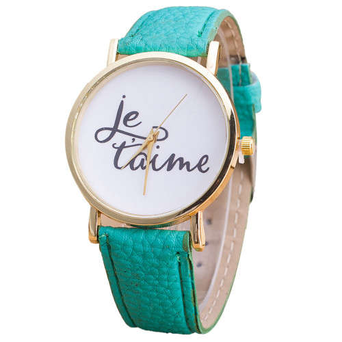 Je Taime Print PU Leather Band Analog Quartz Wrist Watches (Red,White, Green, Black)