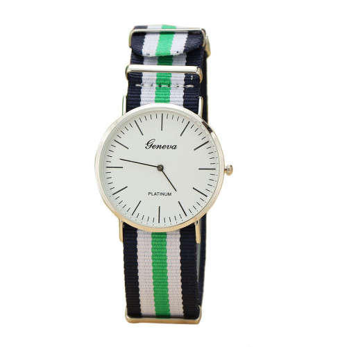 Simple Slim Stripes Canvas Men Quarts Watch (Green)
