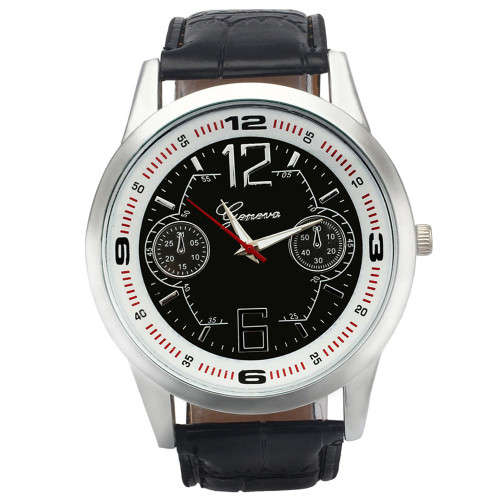 Men Leather Analog Dial Quartz Sport Wrist Watch