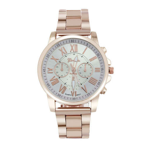 Luxury Stylish Fashion Roman Number Geneva Stainless Steel Quartz Dial Wrist Watch (ROSE GOLD)