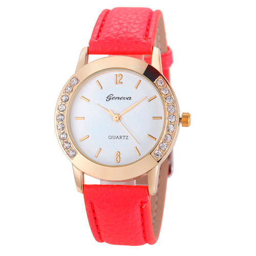 STUNNING!! Diamond Analog PU Leather Quartz Wrist Watch (Red) (Does not have that black hole)