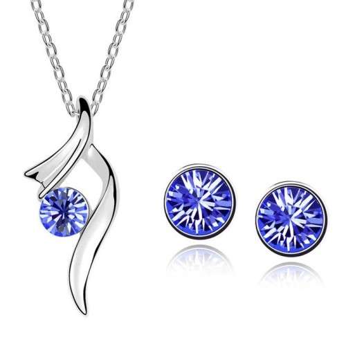 Beautiful Women's Jewelry Set Necklace + Bright Studs Earrings - Dark Blue