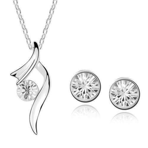 Beautiful Women's Jewelry Set Necklace + Bright Studs Earrings - White