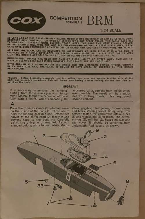 Cox BRM Formula 1 Car - Boxed With Original Pamphlets / Manuals