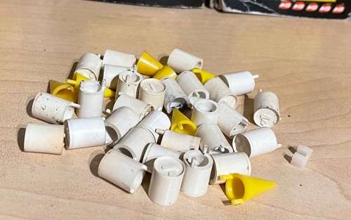 Vintage Scalextric Fuel / Oil Cans And Traffic Cones