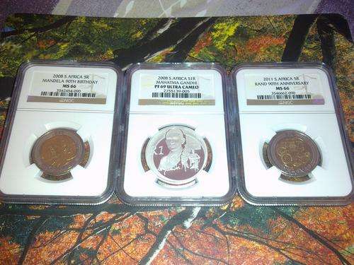 @@2008 Gandhi PF69 Coin+MS66 Mandela Birthday Coin+MS66 SARB 90th An..@@