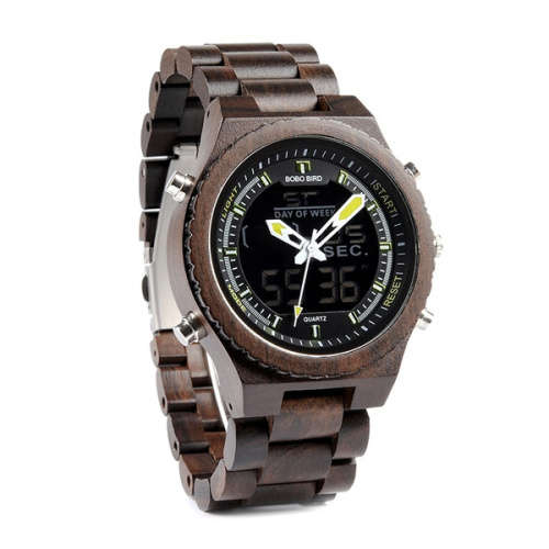 BOBO BIRD Digital Dark Woods Luminous Hands Mens Watch