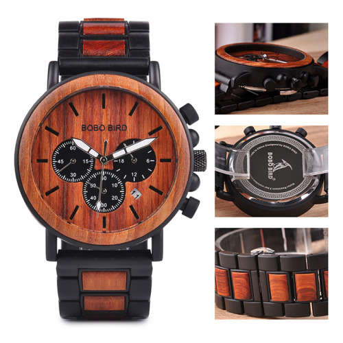 Mens Wooden Watch Classic Handmade Red and Sandalwood
