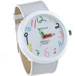 Stylish Round Big Case Quartz Wrist Watch With Leather Band for Women