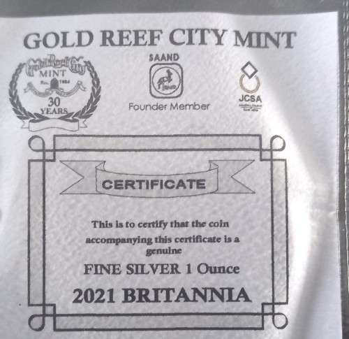 1oz 99,9% Silver BRITANNIA 2021 (in GRC Mint certificate) (BU) - ONE or TWO will DO!!