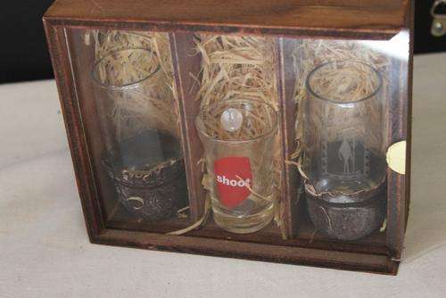 3 Unique Glasses In A Wooden Box