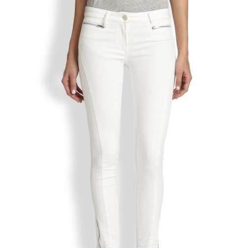 White Skinny Jeans with Silver Zips & Buttons. Size 10 available