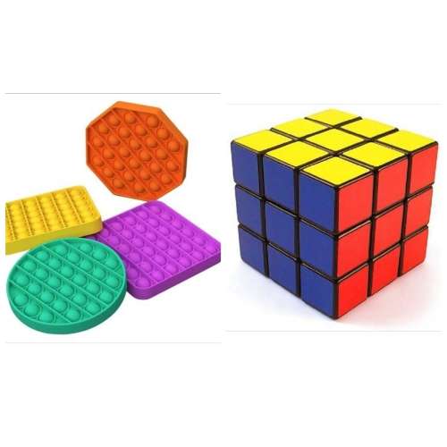 Toy Combo - 1 x Fidget Popit + 1 x Mini Rubik`s cube