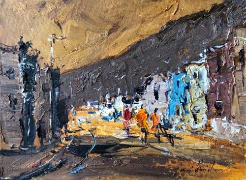 Magnificent Corne Weideman original oil painting (30 x 22cm). District 6.