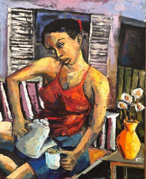 Fabulous Itai Vangani original acrylic and oil painting (88 x 71cm). Investment art.