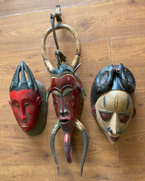 3 West African Hand Carved masks
