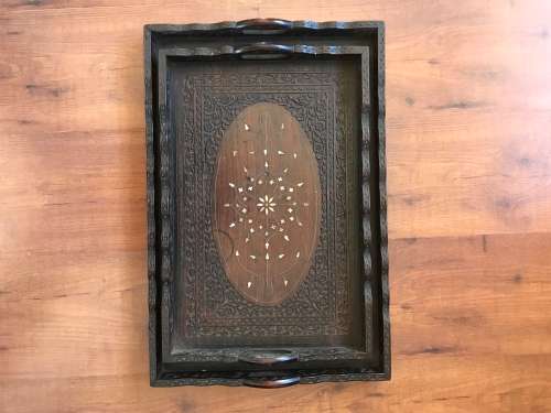 Set Of Vintage Hand Carved Serving Trays