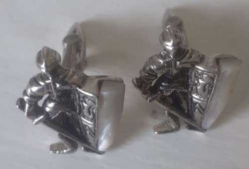 Vintage Stratton Knights in Armour Cufflinks in mother of pearl and silver, Excellent Condition