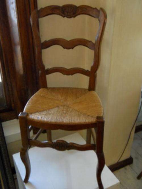 Reproduction French Oak Rattan Chairs with scrolled Backs - set of six