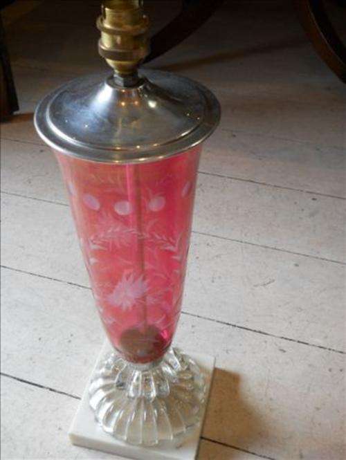 Red Bohemian Cut Glass Lamp with Marble Base