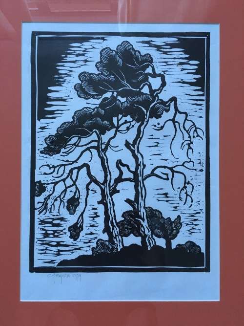Gregoire Boonzaier- Two Trees in The Wind - Linocut