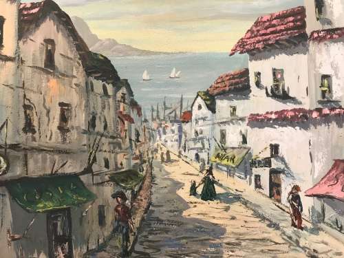 Hansie Potgiter - oil on Board - Coastal Village