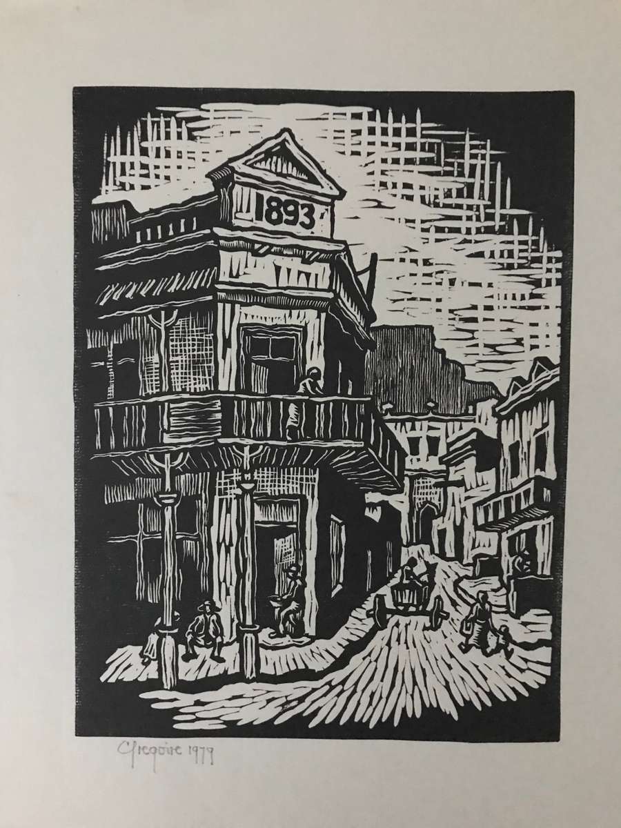 Gregoire Boonzaier - District Six Street Scene Linocut