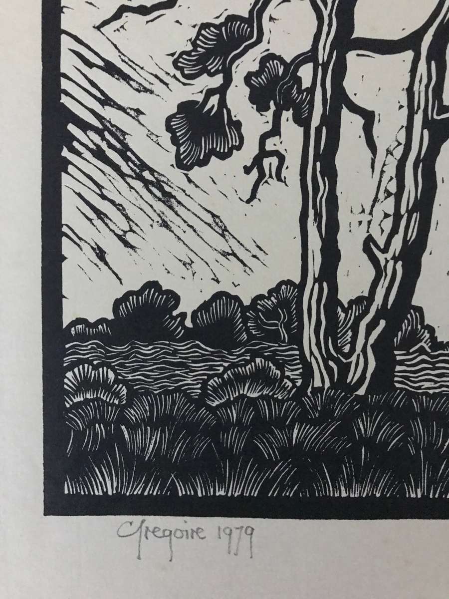 Gregoire Boonzaier - Trees in the Wind Linocut