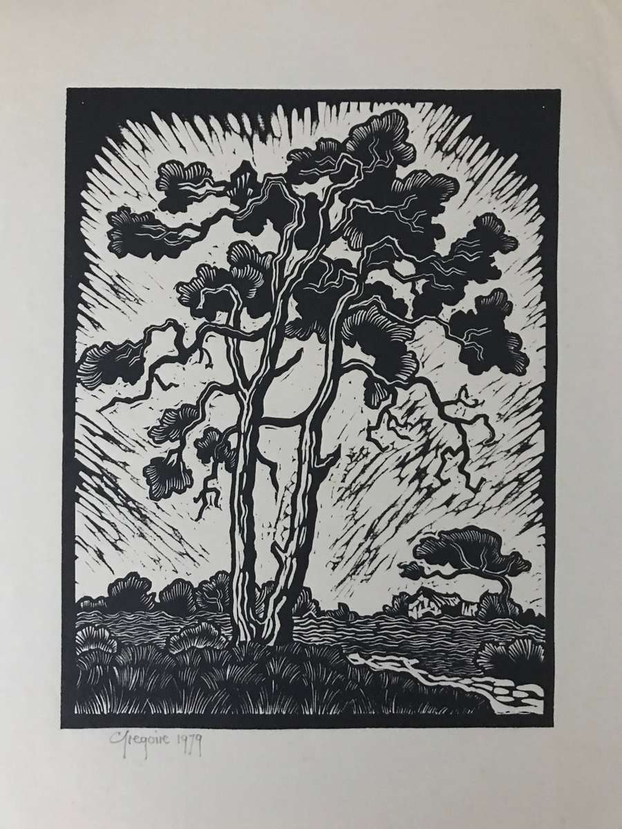Gregoire Boonzaier - Trees in the Wind Linocut