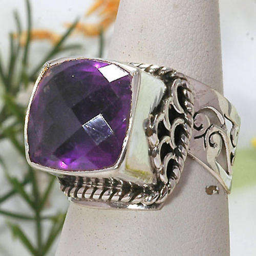 UNUSUAL AMETHYST FILIGREE   RING   IN  925 STERLING SILVER