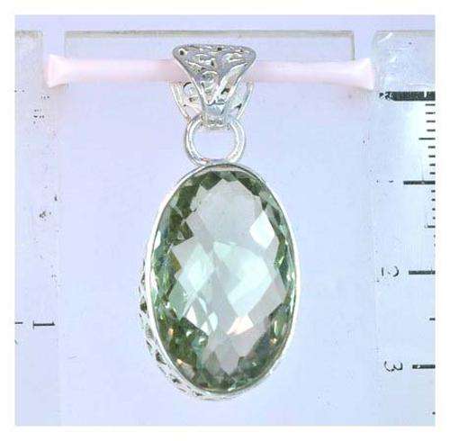 FREE SHIPPING!!!!! BEAUTIFUL GENUINE .925 SILVER AND GREEN AMETHYST PENDANT WITH FREE SNAKE CHAIN