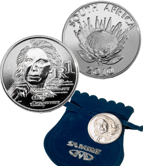 2010 Gordimer Silver UNC 1R Silver with certificate and pouch from SAMint - Unopened