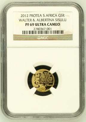 Sisulu 2012 Protea 1/10 oz Gold. NGC Graded PF69 Ultra Cameo