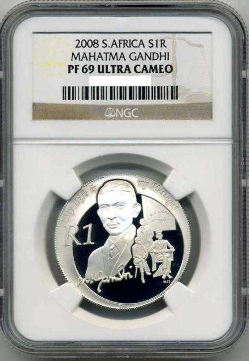 Gandhi 2008 Protea Silver Proof. NGC Graded PF69 Ultra Cameo