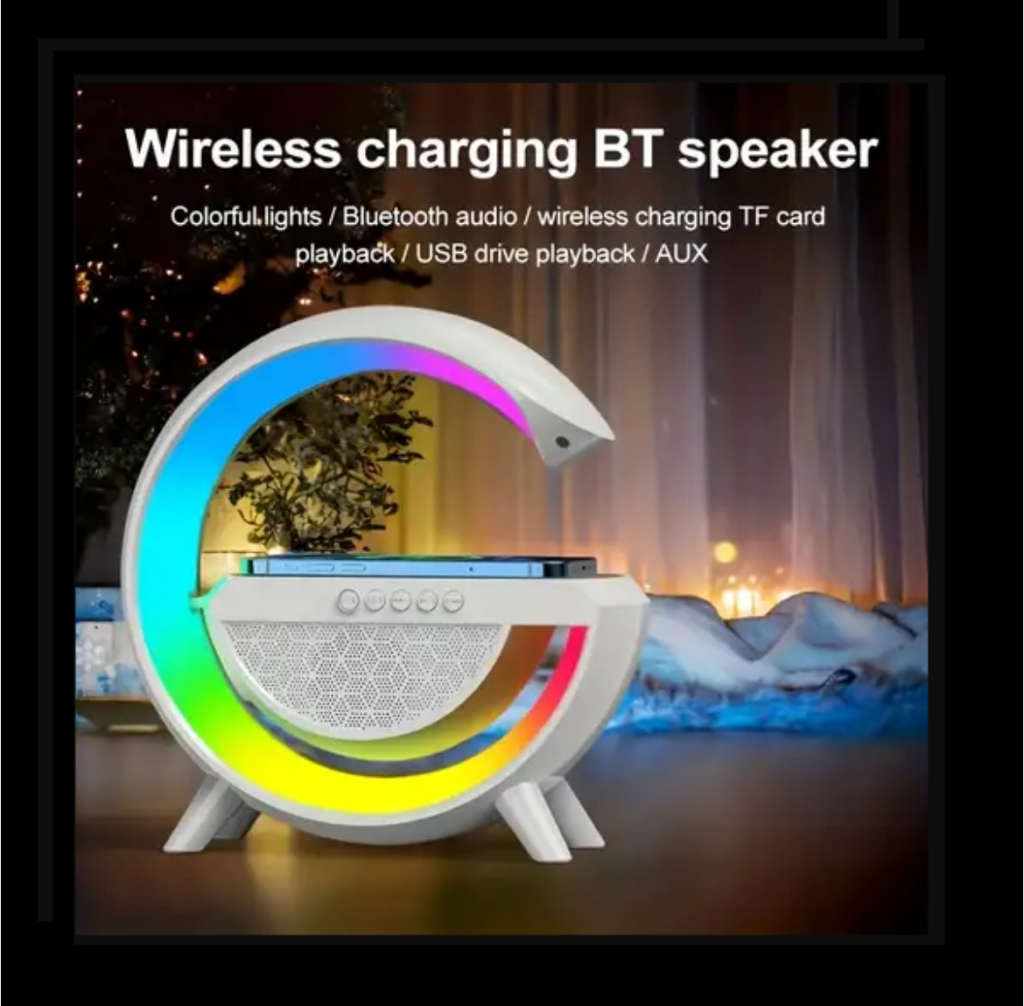 Wireless Phone Charging RGB LED Lamp & Speaker with FM Radio